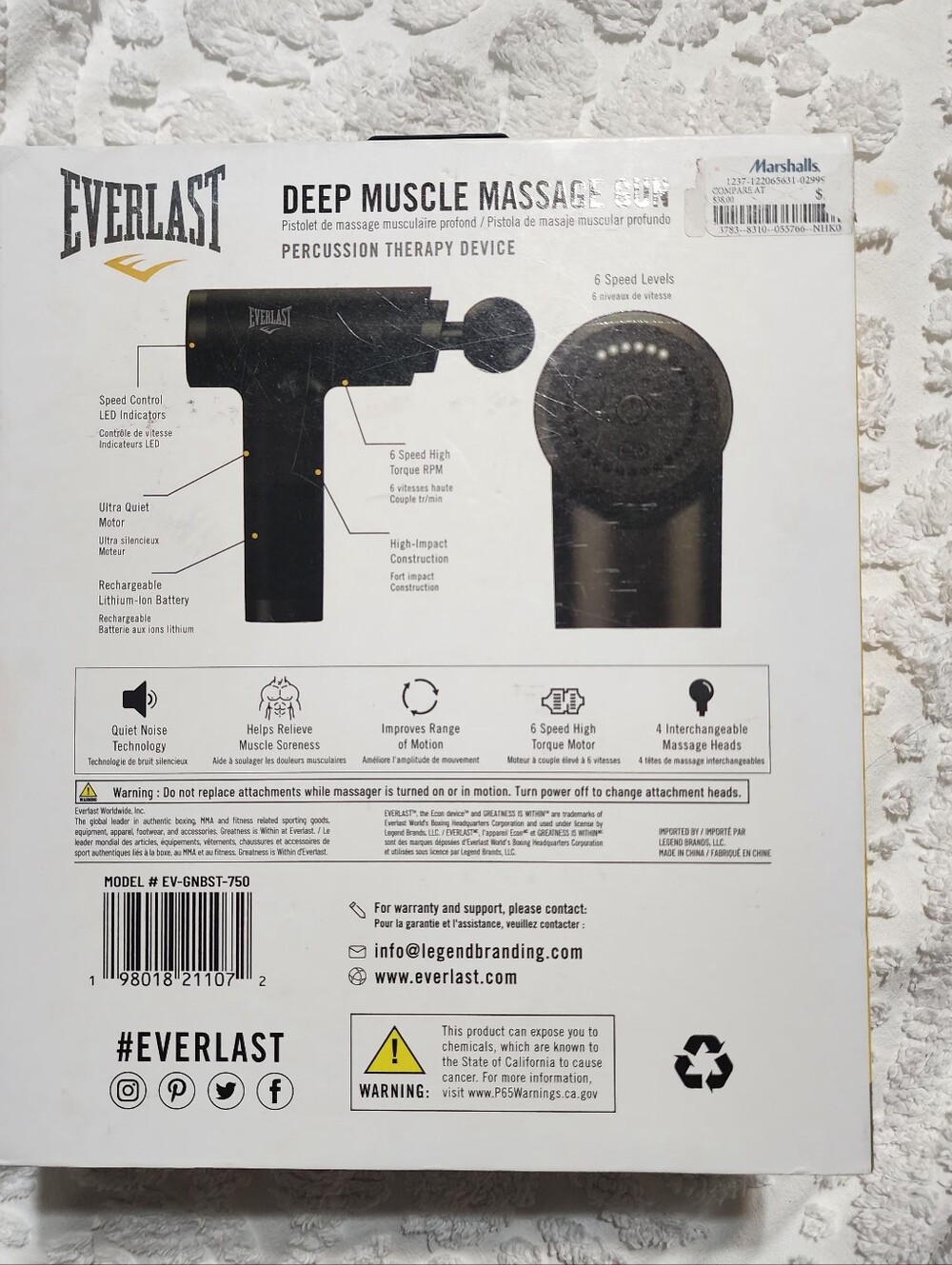 Everlast Black Deep Muscle Percussion Therapy Massage Gun - Picture 5 of 10